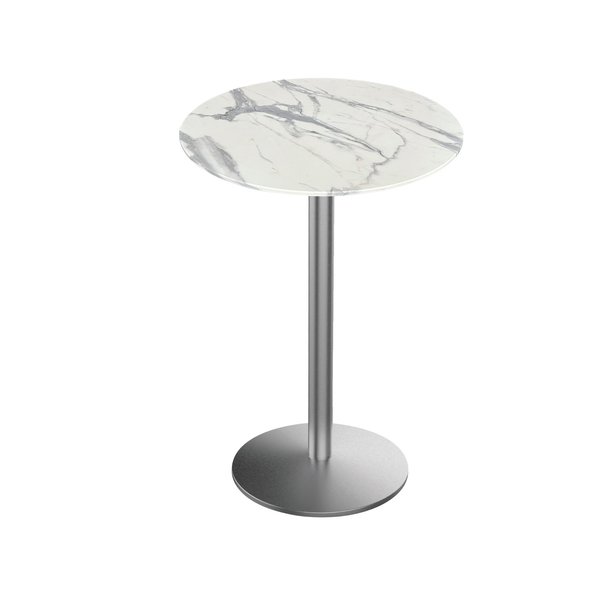 Holland Bar Stool Co 36 Tall OD214 St Steel Table Base w22 Dia Foot and 36 Dia White Marble Top, IndoorOutdoor OD214-2236SSODS36RWM